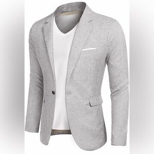 COOFANDY Men's Casual Sport Blazer Lightweight Suit Size S Light Grey/Beige
